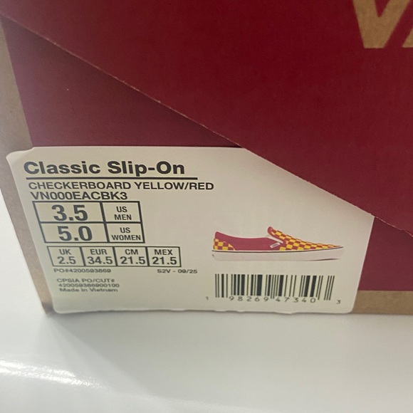 Vans Bold Red and Yellow Checkered Slip-Ons - Picture 2 of 2